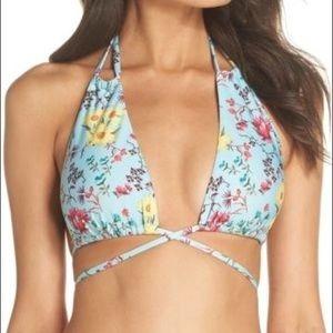 NWOT Leith Wild Flower Fields Blue Triangle L Halter Bikini Swim Top #95041