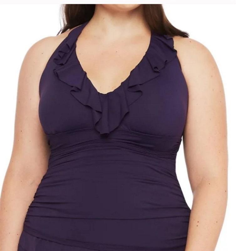 NWT Ralph Lauren Plus 20W Black Ruffle Tankini Beach Halter Top 95062