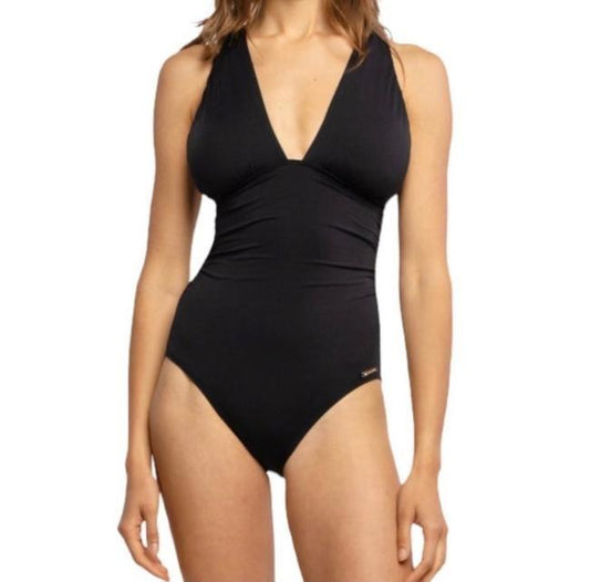 NWOT MICHAEL KORS 4 BLACK Solid Convertible Ruched 1PC Swimsuit 95067