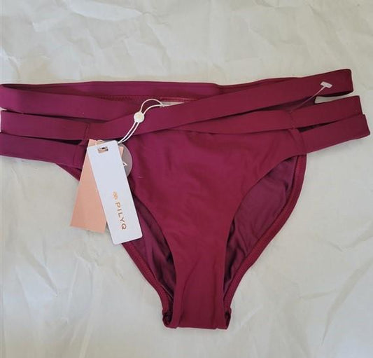 NWT Pilyq Vino Cross Strappy Full Maroon M Bikini Swim Bottoms #95074