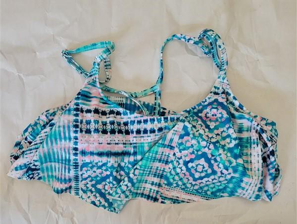 NWOT True Craft Watercolor Pool Flounced Halter Bikini Swim Top #95091