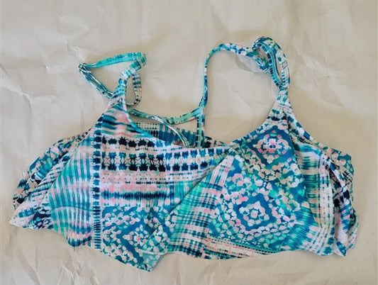 NWOT True Craft Watercolor Pool Flounced Halter Bikini Swim Top #95091
