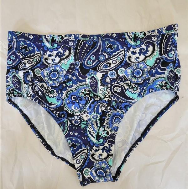 NWOT A Shore Fit 18W Blue Paisley High-waisted Bikini Swim Bottoms #95096