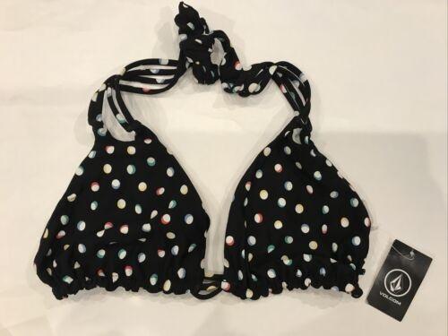NWT Volcom Polka Dot Triangle Black S Halter Bikini Swim Top #95097