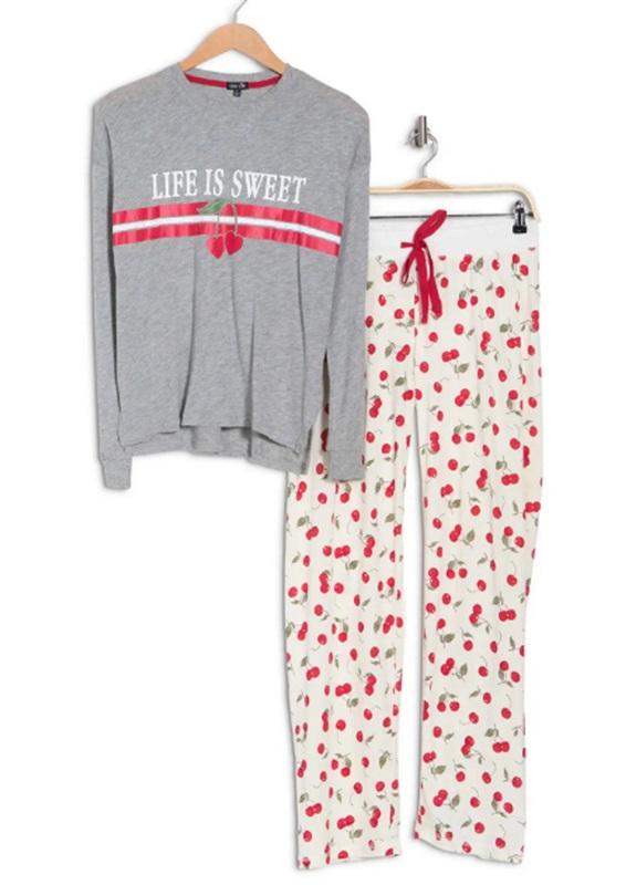 NWT Cozy Zoe M Long Sleeve Life is Sweet Cherry Pajama Set #95124