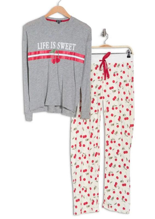 NWT Cozy Zoe M Long Sleeve Life is Sweet Cherry Pajama Set #95124