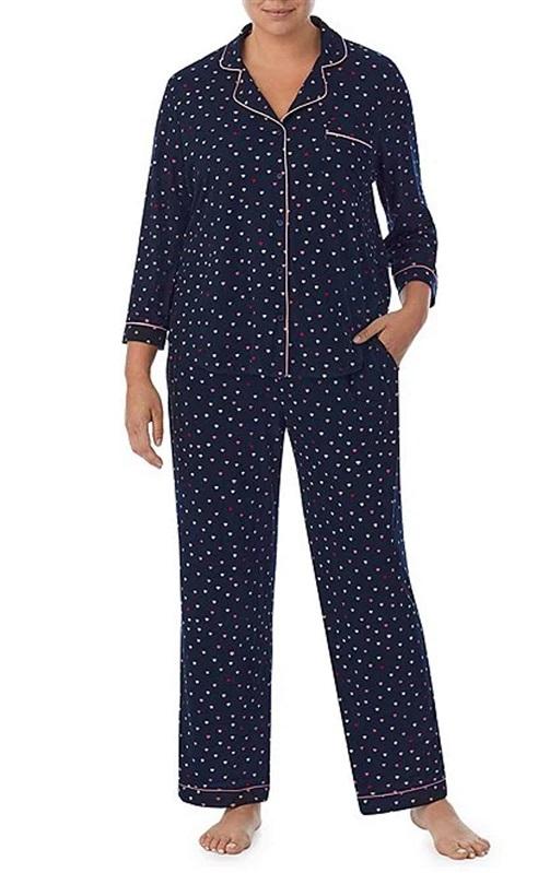 NWT Kate Spade 1X Notch Collar 3/4 Sleeve Lip Print Knit Pajama Set 95151
