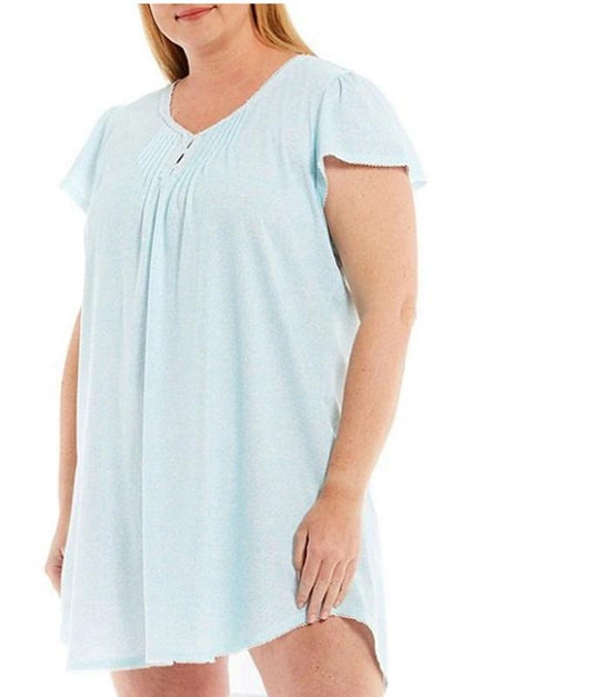 NWT Miss Elaine 3X Silky Knit V-Neck Short Sleeve Nightgown 95164