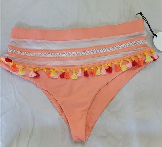 NWT Tularosa Thessy Pink Pom Pom Cheeky High-Waisted Bikini Swim Bottoms #95193