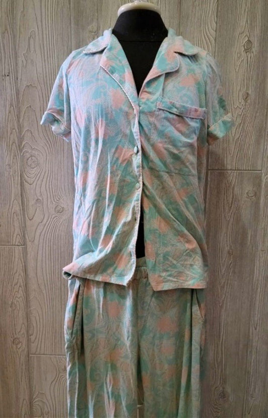 NWD Soft Surroundings S Garden Party Cropped Paisley Pink Aqua Pajama Set #95195