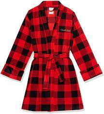 NWT Calvin Klein 7-8 Boys Soft Robe Buffalo Check Cuffed Sleeves 95199