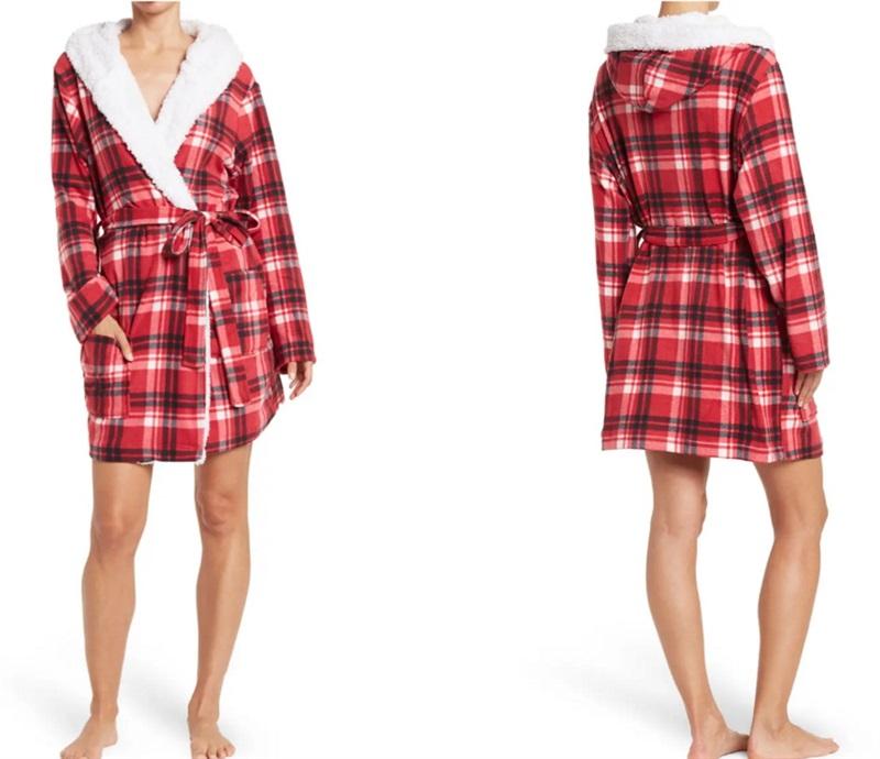 NEW Honeydew M/L Vixen Hibernate Faux Shearling Lined Hooded Plaid Robe 95218