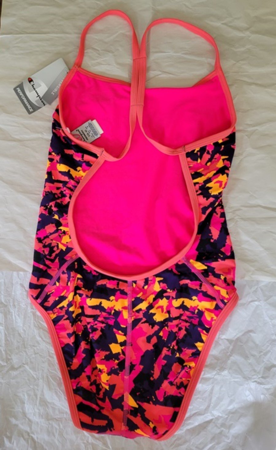 NWT Champion M Signature Racer Multi Color Pink 1PC Swimsuit 95229