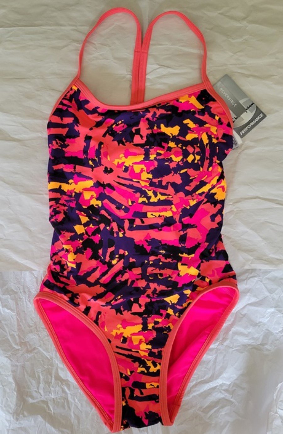 NWT Champion M Signature Racer Multi Color Pink 1PC Swimsuit 95229