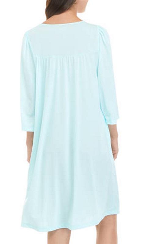 NWOT Miss Elaine Classics SM Tricot Button Robe Aqua Blue