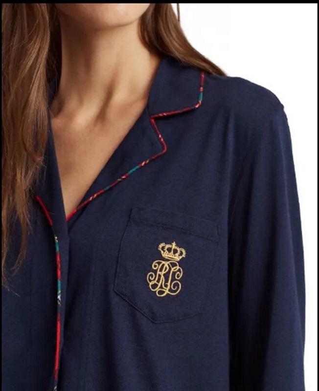 NWT Ralph Lauren LG Monogrammed Classic Knit Black Plaid Pajama Set 95248