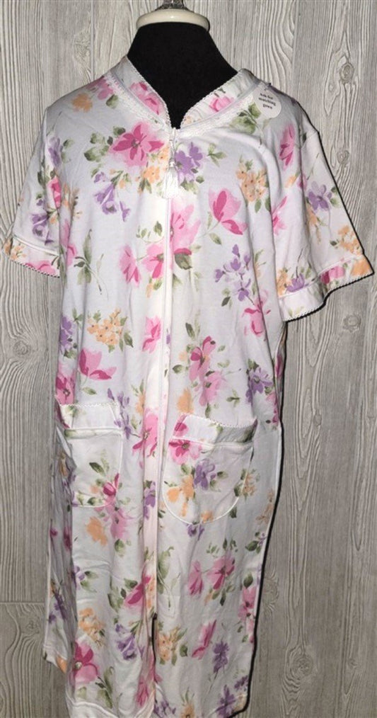 NWT Miss Elaine N Zip Front Interlock Robe Watercolor 95271