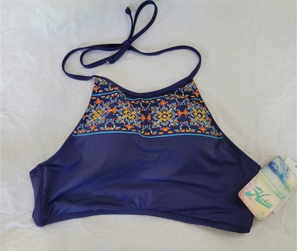 NWT Hobie Whip Stitch High Neck Navy Bikini Swim Top #95339
