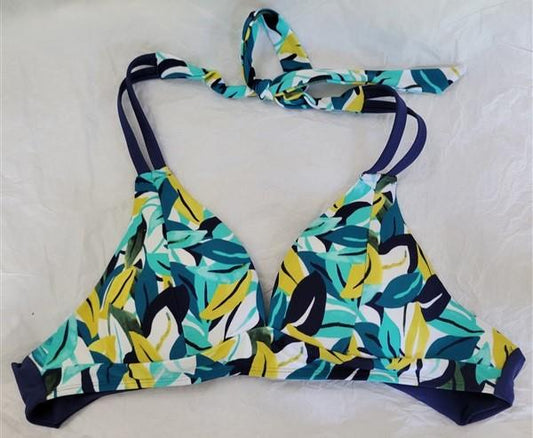 NWOT New Directions Floral Lemon S Triangle Halter Bikini Swim Top #95344