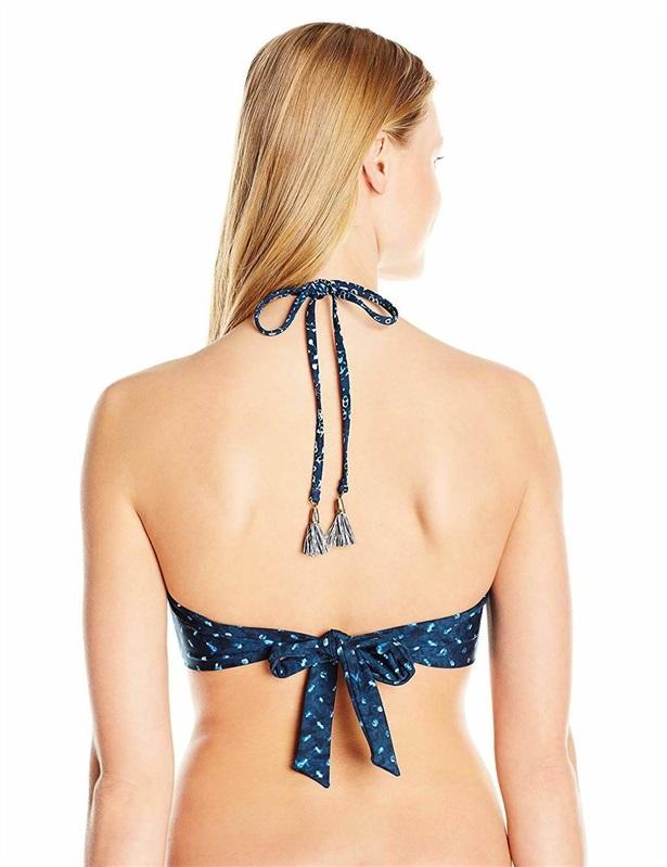 NWT Lucky Brand Shibori Patchwork Reversible Halter High Neck Bikini Top #95372