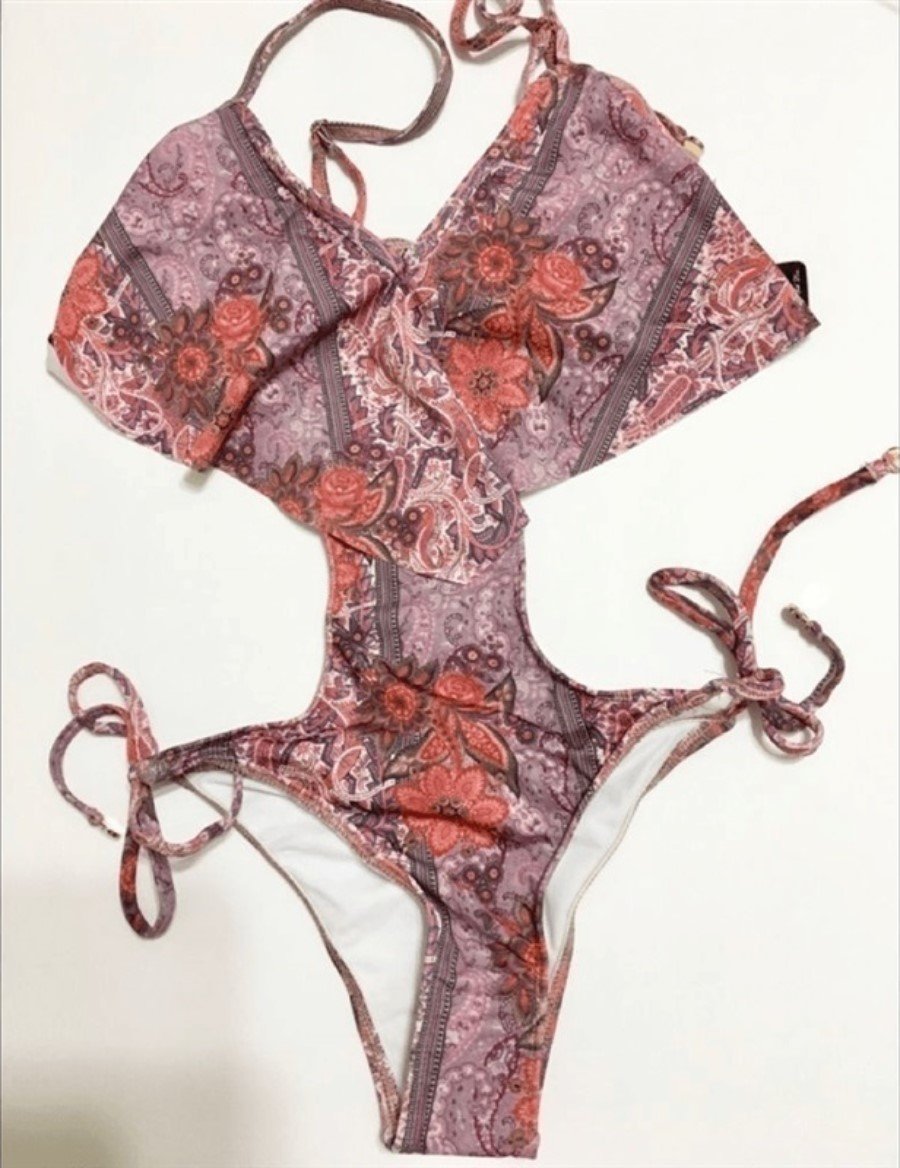 NWT Wildfox S Boho Floral Open-Back Flounced Monokini 1 PC Swimsuit #95396