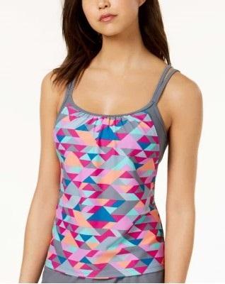 NWOT Go Gossip Triangle Tango Geometric Print Tankini Swim Top #95398
