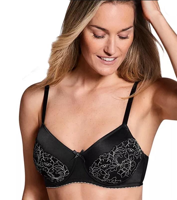 NWT Amoena 38D Arielle Underwire Mastectomy Bra Black White 95521