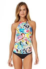 NWT Anne Cole M Painterly Paisley High Neck Tankini Top #95540