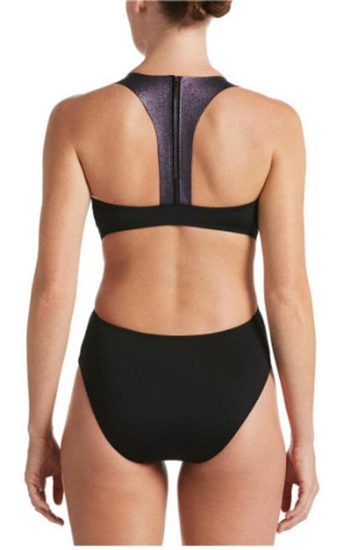 NWT Nike XL Onyx Flash Bonded Cutout One Piece Swimsuit 95544