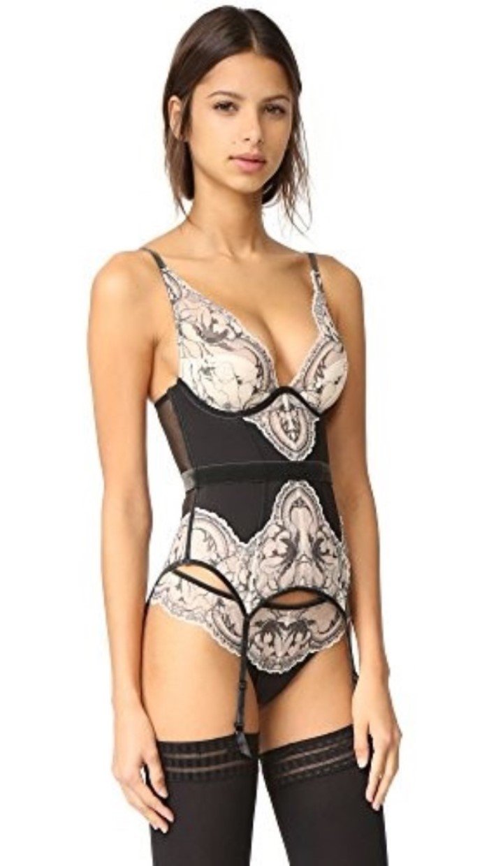 Calvin Klein CK Black 34B Label Embrace Merrywidow Corset Bra QF1624 Black #95565