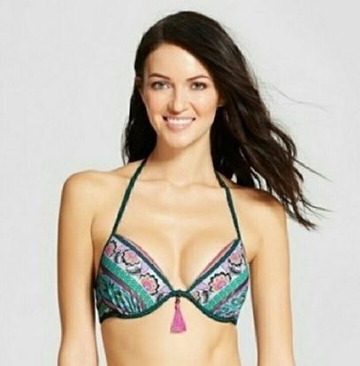 NWOT Shade & Shore Patchwork Push-Up Underwired Bikini Swim Top #95570