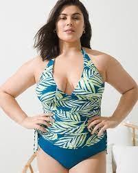 NWT Soma M Adjustable Halter Tankini Swim Top Breezy Palm 95585