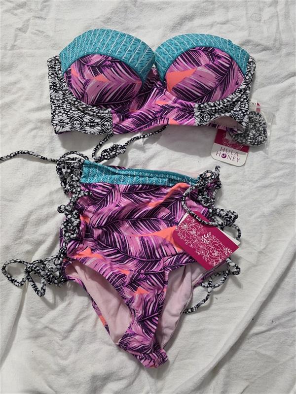 NWT Hula Honey Leaf Breeze XS Underwired High-Waisted Bikini Swim Set #95594