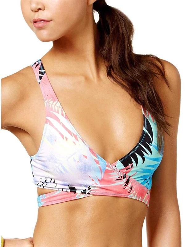 NWT Sundazed Ariel Wrap M Racerback Palm Print Bikini Swim Top #95623