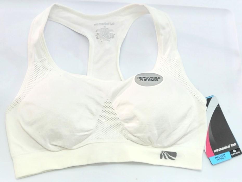 NWT Marika M Dry-Wik Medium Impact Racerback Seamless Sports Bra White #95699