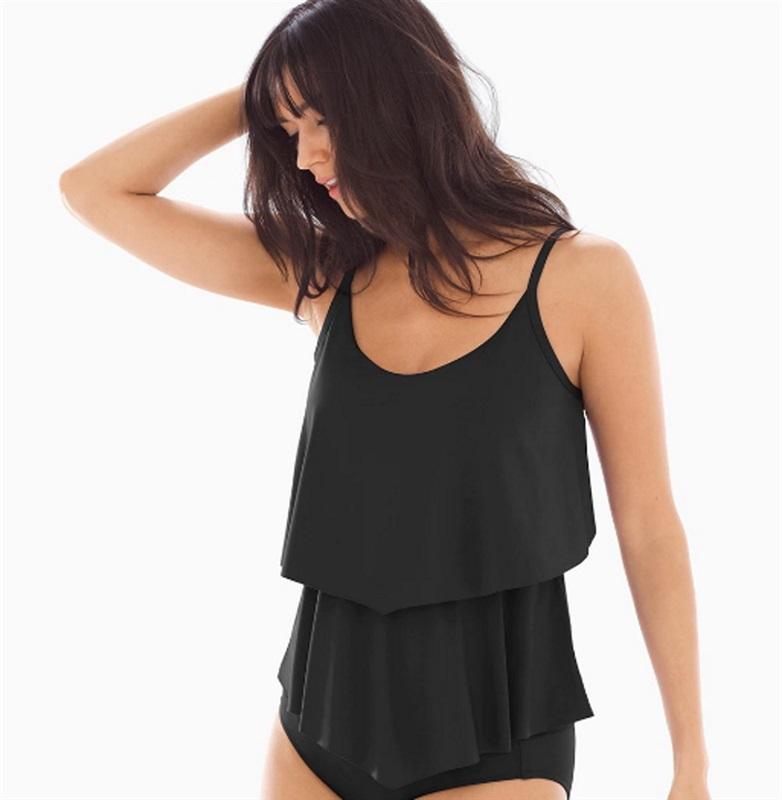 NWT Soma 12 Tiered Tankini Black Swimsuit Top 95755