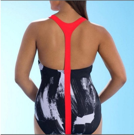NWT Ashley Graham 10 Samurai Swimsuit Black White Red 1pc 95770
