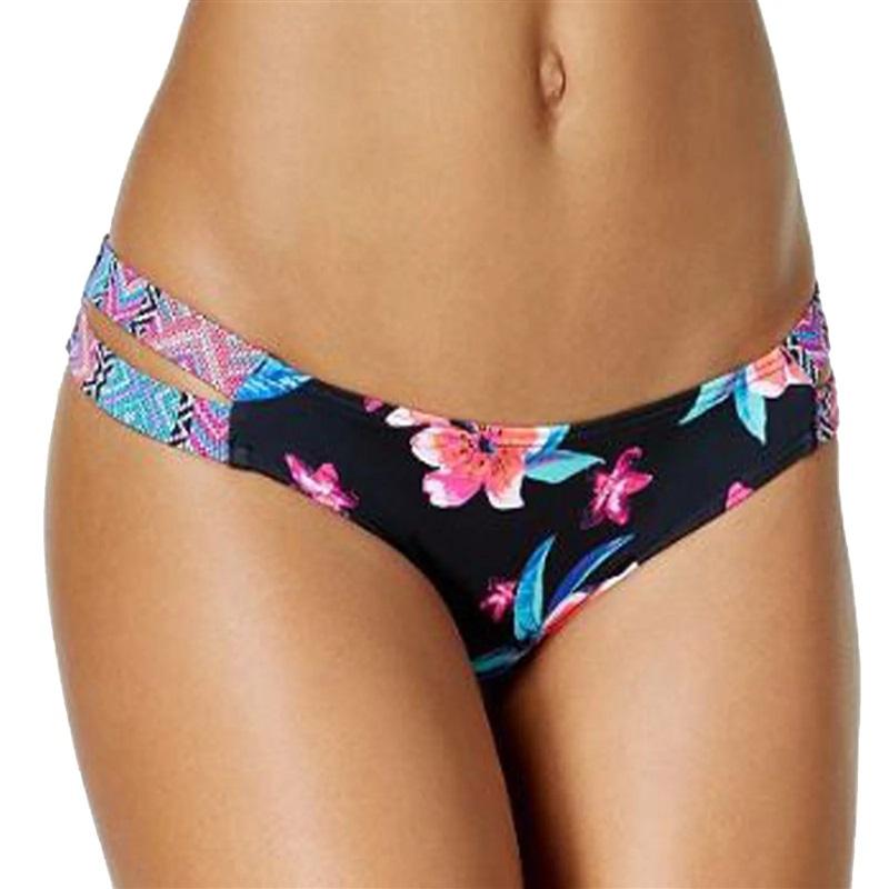NWT Sundazed Stunnter L Black Floral Strappy Cheeky Bikini Swim Bottoms #95800