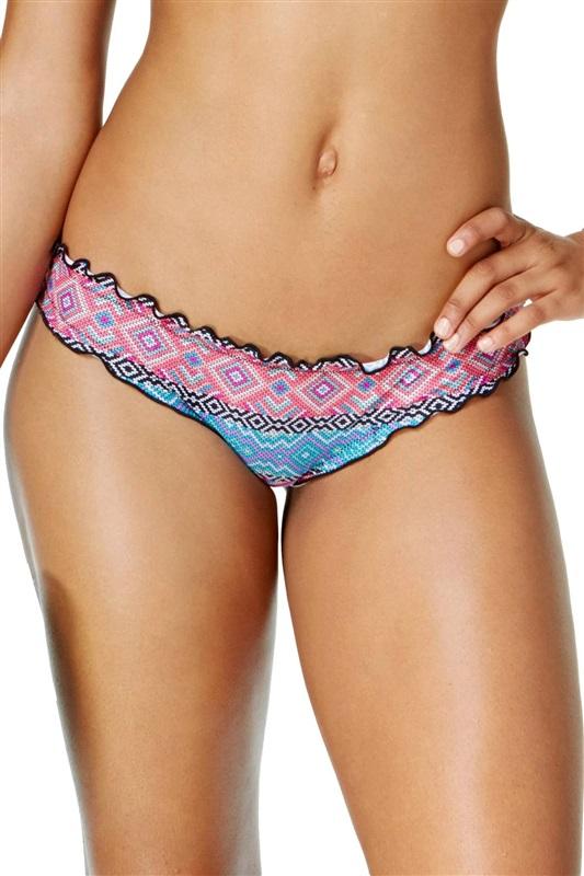 NWT Sundazed Tile Stripe Tribal M Ruffle Cheeky Bikini Swim Bottoms #95828