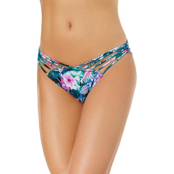 NWT Sundazed Stunnter XS Blue Palm Strappy Cheeky Bikini Swim Bottoms #95899