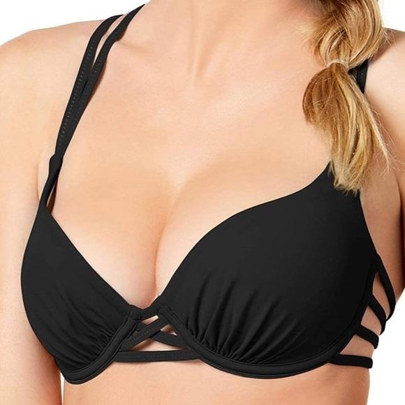 NWT Sundazed Harper Black Bra 34 B/C Strappy Underwired Bikini Swim Top #95903