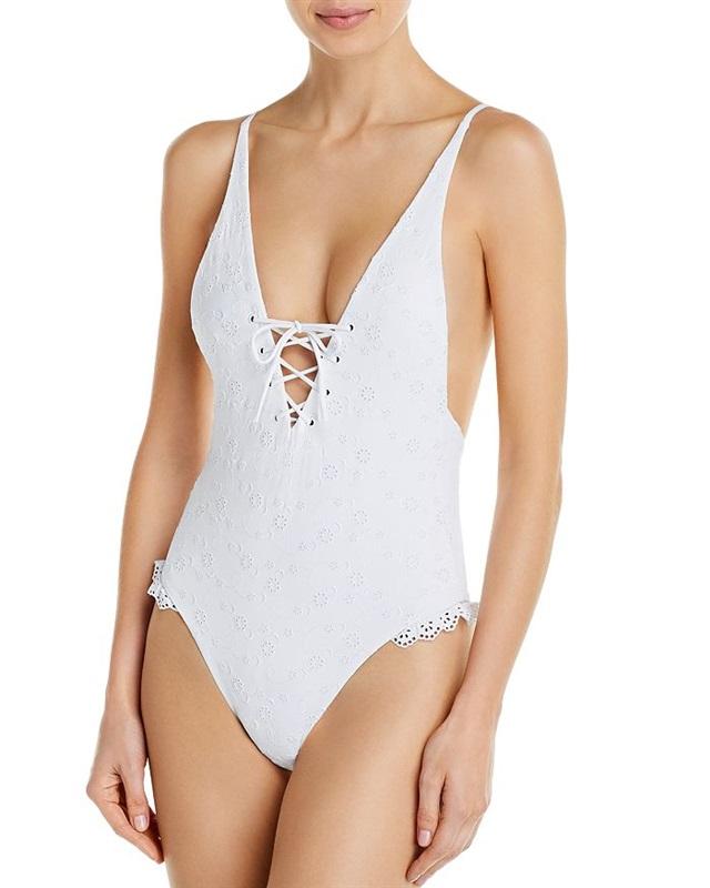 NWT Bond-eye M Hold Me Tight Lace-up 1 PC Swimsuit In Little White Lies 95946