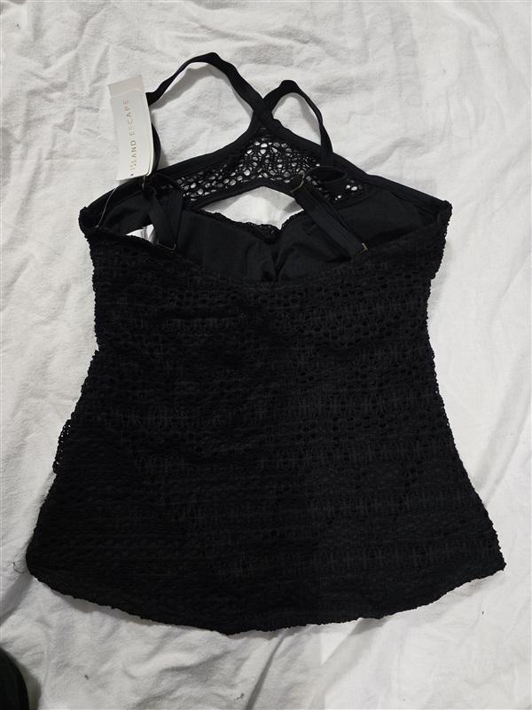 NWOT Island Escape Aloha Crochet SZ 6 Black Keyhole Tankini Swim Top #96028
