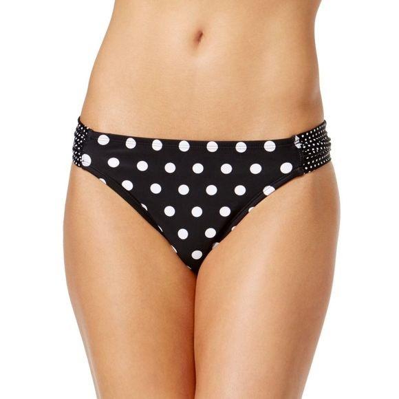 NWT California Waves Black Polka Dot S Cheeky Bikini Swim Bottoms #96049