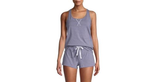 New Calvin Klein MD 2-Piece Jersey Tank & Shorts Pajama Set Navy Stripe #96083