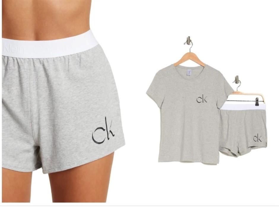 New Calvin Klein LG 2-Piece Solid Refresh Short Sleeve Shorts PJ Set Gray #96090