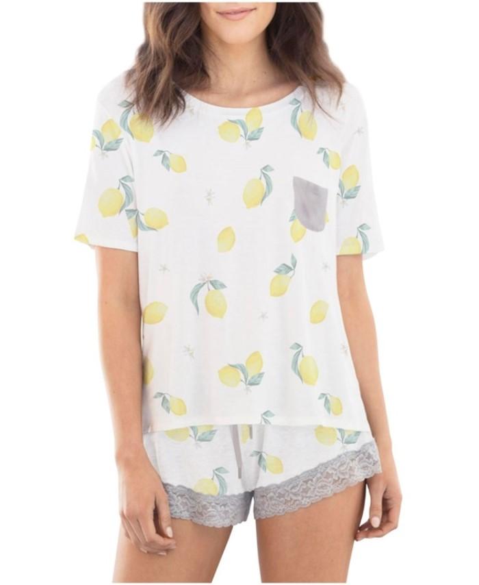 NEW Honeydew L Something Sweet Lemon & Lace Shortie Pajama Set #96091