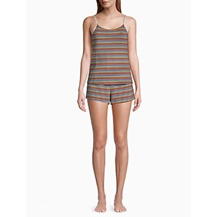 New Calvin Klein MD 2-Piece Logo Cotton Stretch Pajama Set Rainbow Stripe #96137