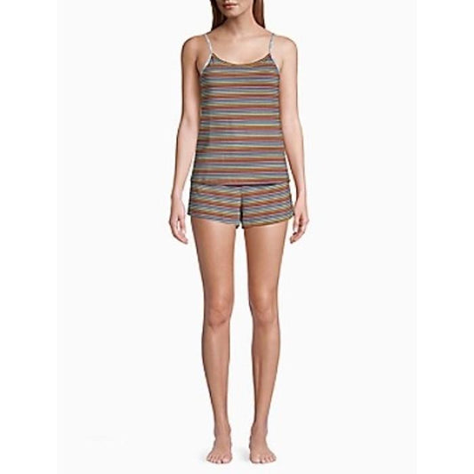 New Calvin Klein MD 2-Piece Logo Cotton Stretch Pajama Set Rainbow Stripe #96137