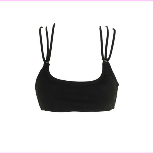 NWT California Waves Black L Ribbed Strappy Texture Bikini Swim Top #96234
